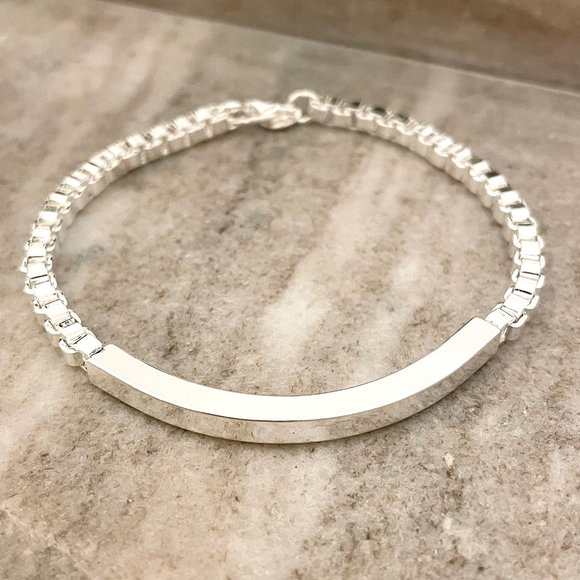 Jewelry - 925 Sterling Silver Curve Bar Tube Bracelet Chunky Box Chain Bracelet